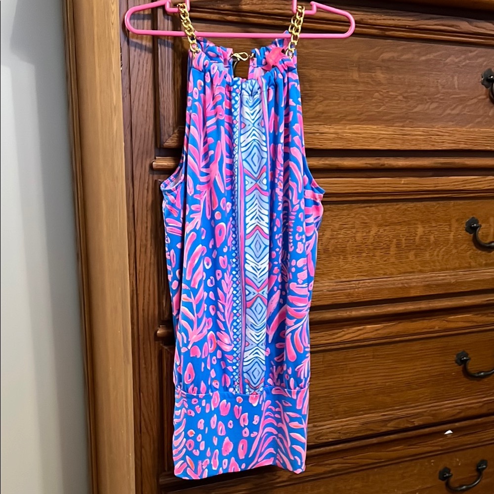 Lilly Pulitzer Blue and Pink Tank with Gold Accents